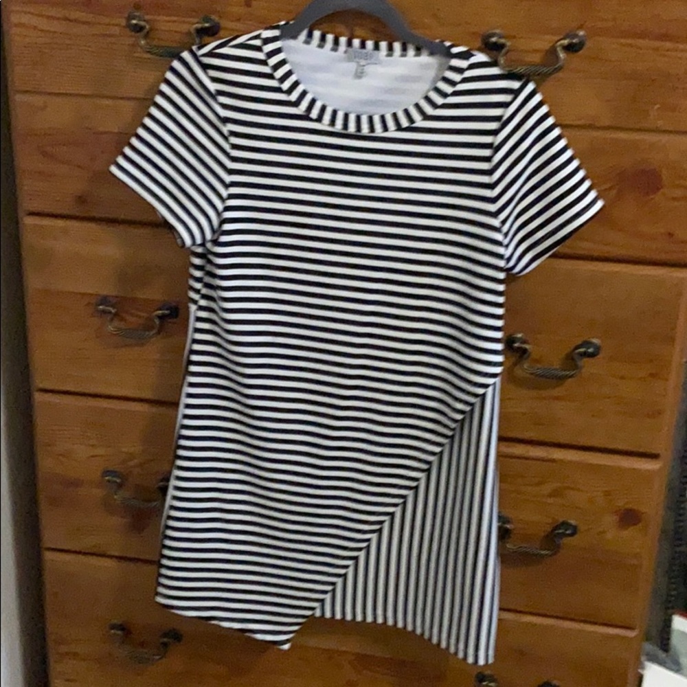 Tobi asymmetrical striped dress